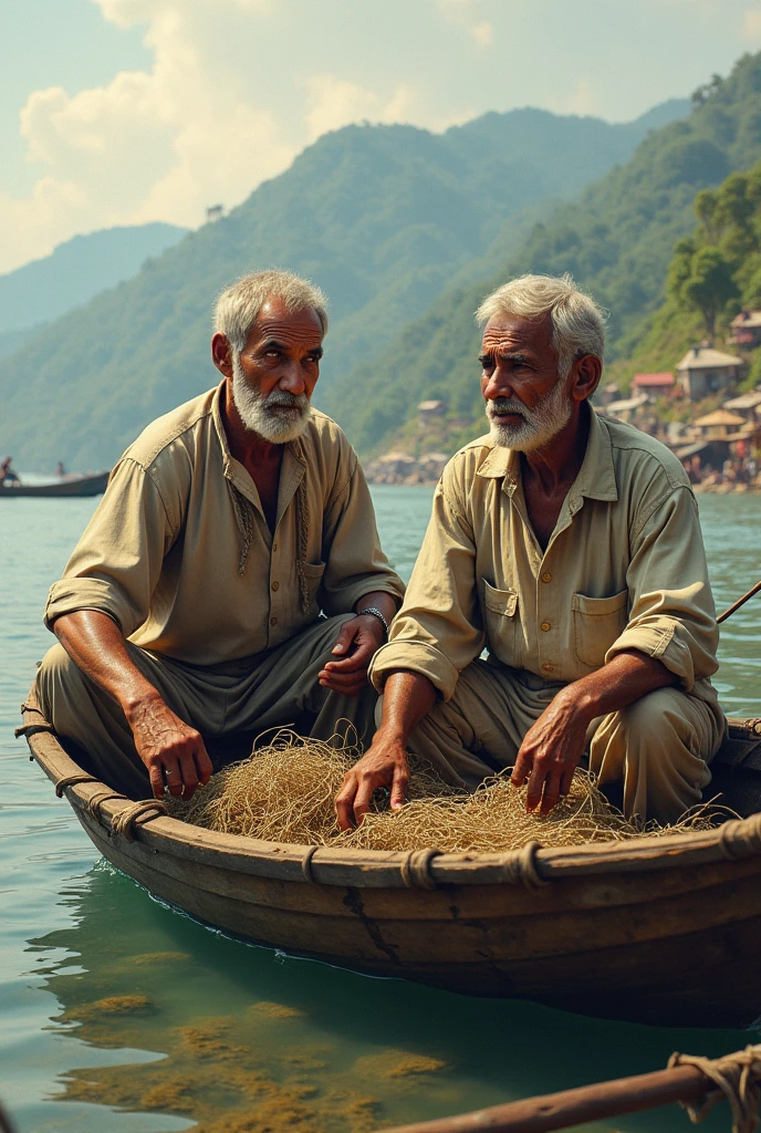 Two fishermen friends from south Asian country old times 