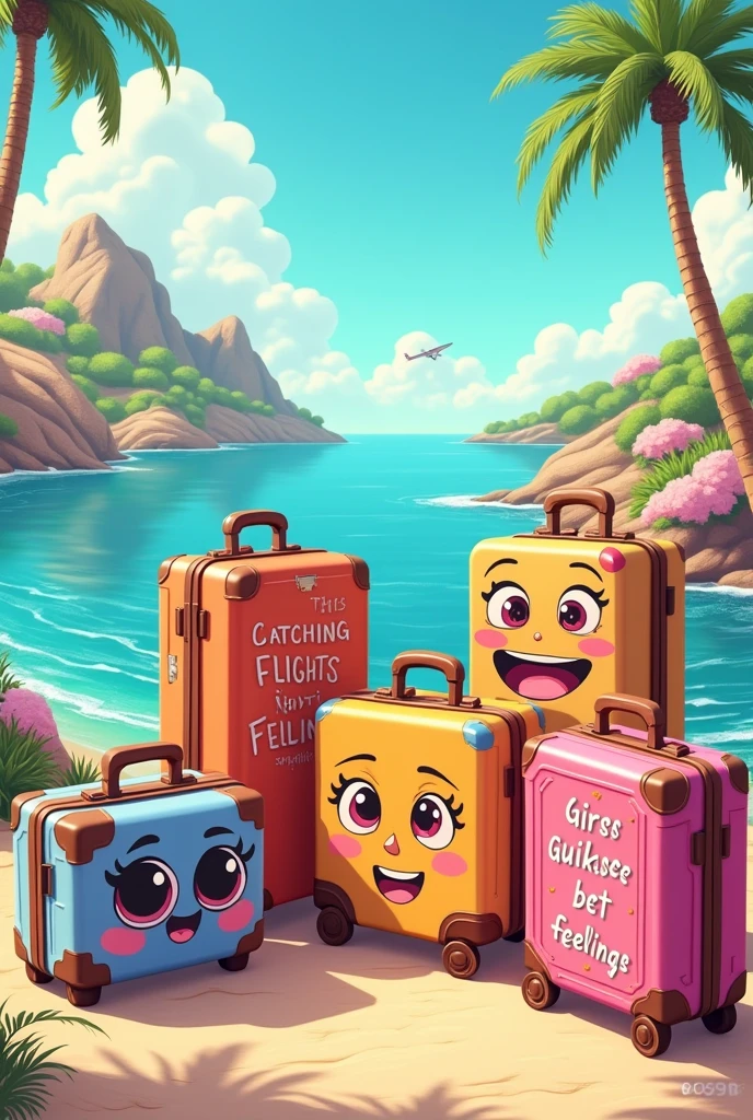cartoon 6 suitcases only saying  catching flights not feelings girls trip 2024 Marmaris