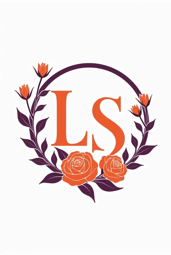 Logo for nail designer with the letters LS, in orange and purple colors with some flowers, All within a circle. The logo is from a women&#39;s clothing store.