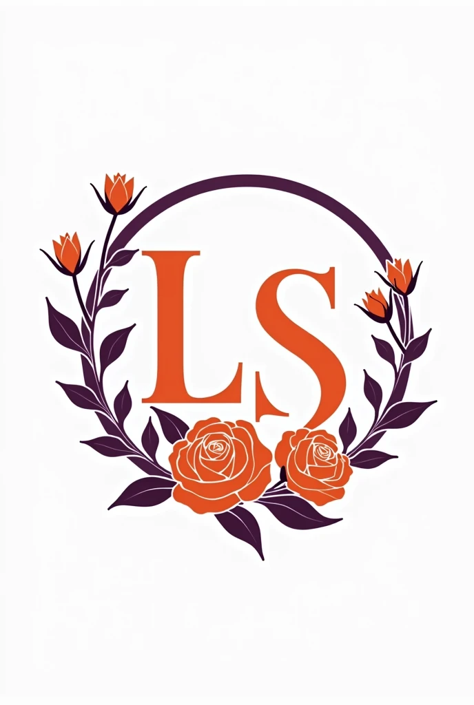 Logo for nail designer with the letters LS, in orange and purple colors with some flowers, All within a circle. The logo is from a women&#39;s clothing store.