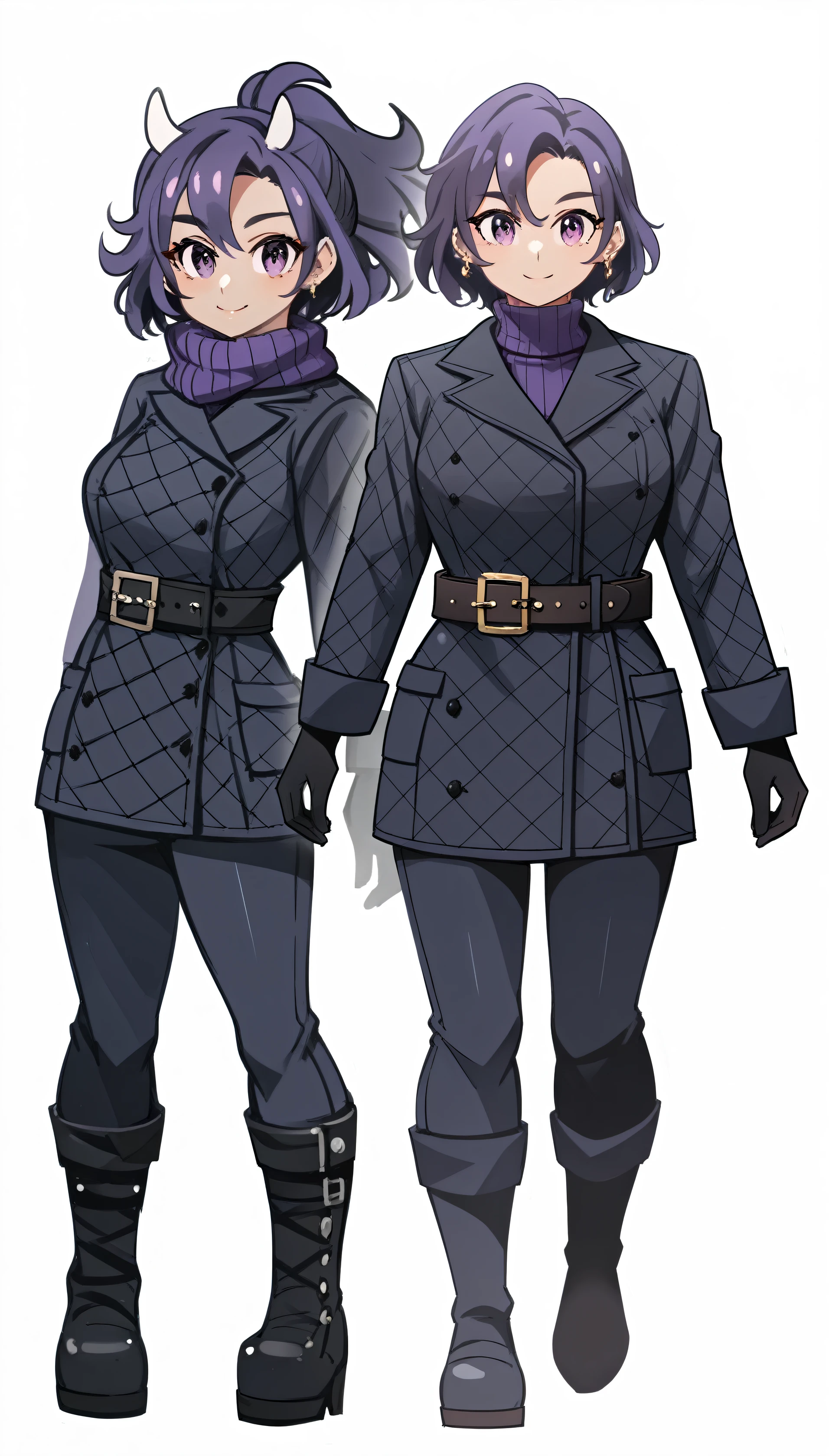 wearing_black_gloves, casual, score_9, solo, black_coat_over_purple_turtle_neck, spread_arms, High_resolution, Short_hair, Accurate, Anatomically_correct, Best_quality, Quality, From_the_side, Tv_Woman, great_character_design, high_quality_character_design, pretty_character_design, detailed_character_art, animated_concept_art, character_design_art, professional_character_design, by_senior_character_artist, Beautiful_full_body_concept_art, character_sheet, nyantcha, multiple_views_of_the_same_character, model_sheet,