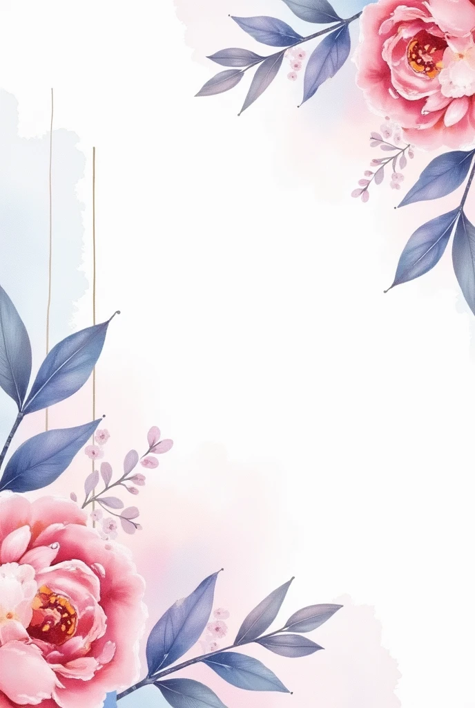 Invitation with a corner of pink peonies, lilac and pastel blue with watercolor style