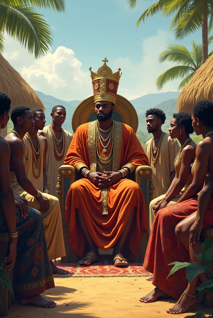 A king and his subjects in an African village 