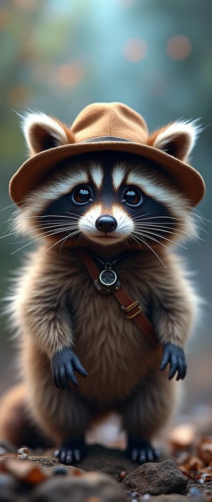 A captivating photograph of a cute extra fluffy baby realistic raccoon chubby Dzungarian in an adventurer's hat collects, Take a journey into the quantum realm, where traditional computers pale in comparison to the capabilities of a quantum computer. Describe the mind-bending algorithms and calculations that take place within its quantum bits, or qubits., Miki Asai Macro photography, close-up, hyper detailed, trending on artstation, sharp focus, studio photo, intricate details, highly detailed, by greg rutkowski