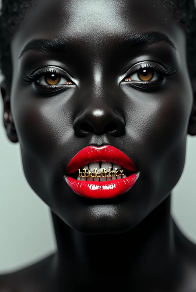 Black mouth with red lipstick and grillz with the word LabDelaxx written on it