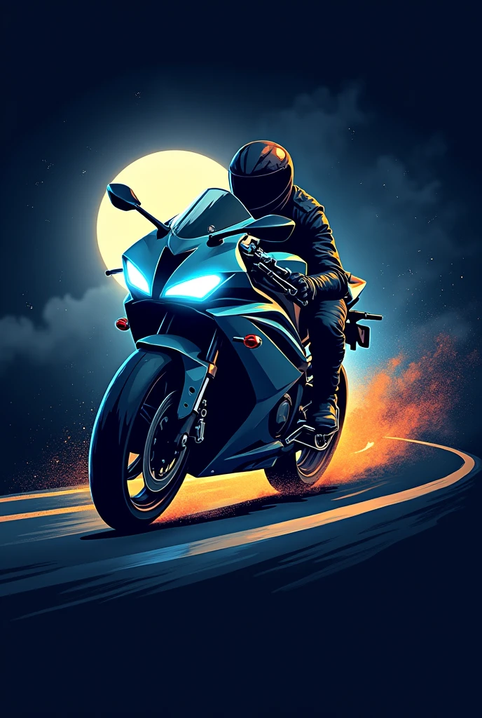 Generate a logo with a YAMAHA R6 motorcycle on the road at night and add the word YOUR YAMAHA MOTORCYCLE