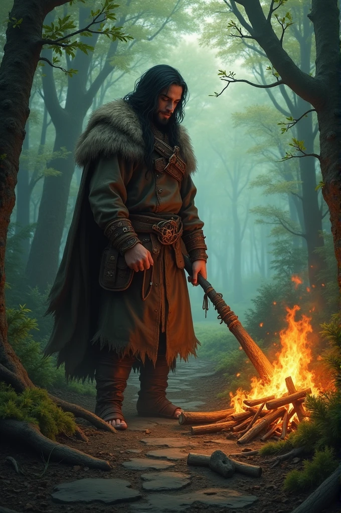 ((best quality)), ((masterpiece)), (detailed), Rian, a newcomer to the village, decided to enter the forest to gather firewood, ignoring the warnings