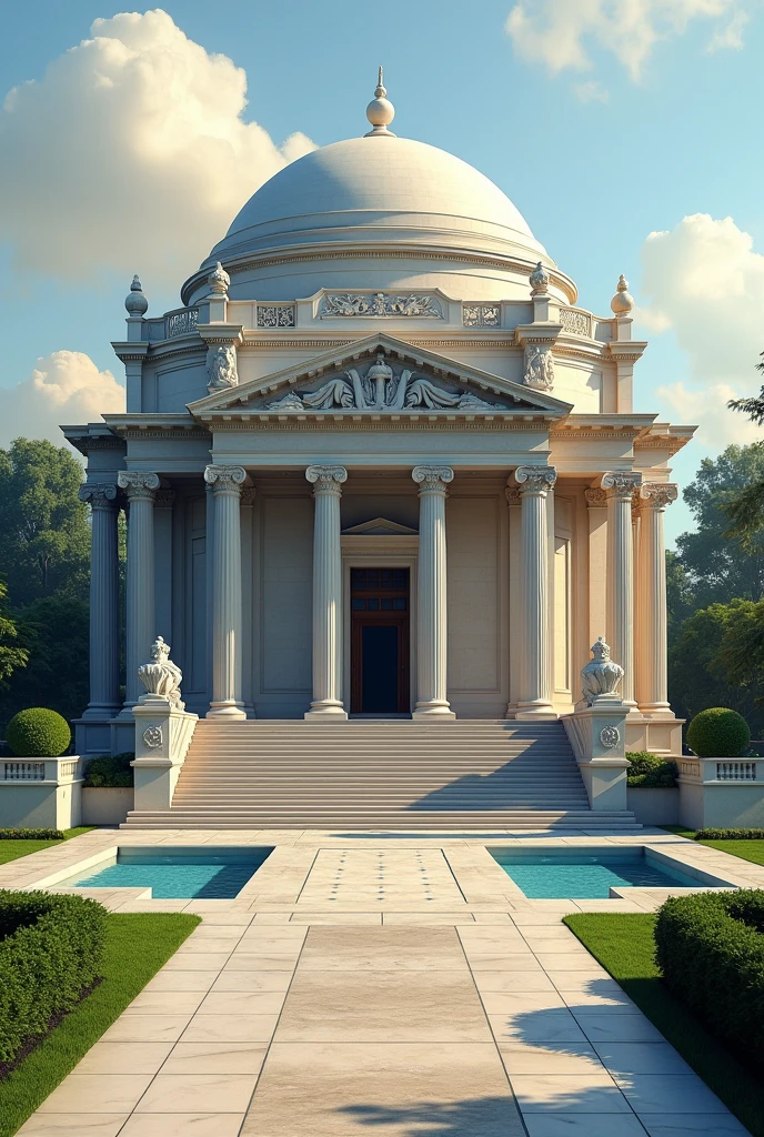 Architectural design of a neoclassical style mausoleum dedicated to the illustrious men of the country, to be built on an area of one thousand square meters 