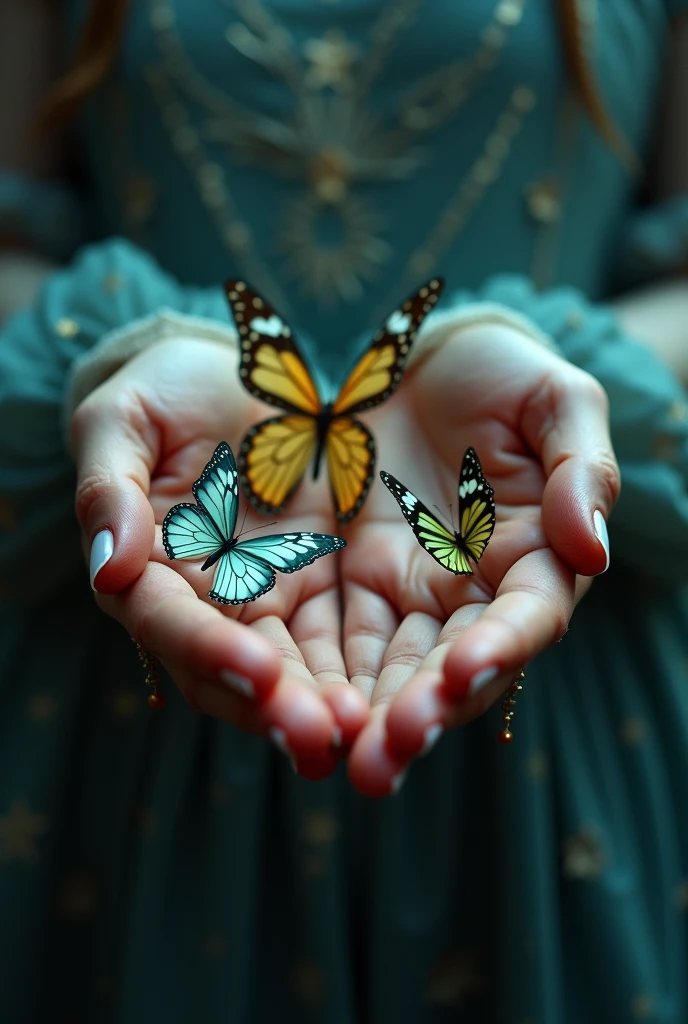 Fingernails with real butterflies that stood on their fingers