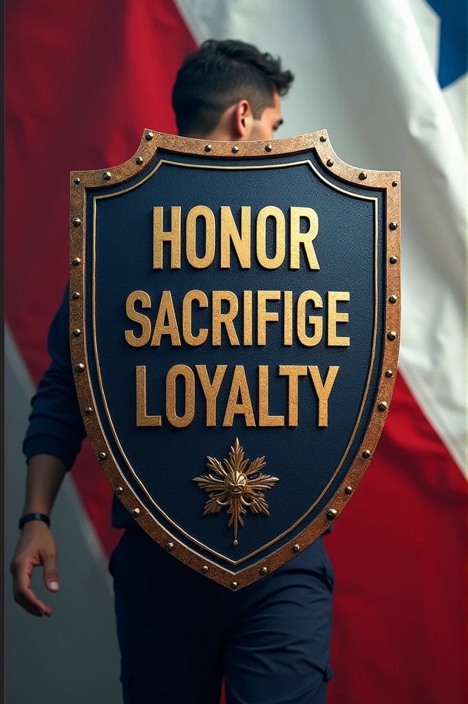 Banner-type shield with the words Honor, Sacrifice, Loyalty. At the bottom it should say San Pablo Emergency Brigade and the flag of Chile.