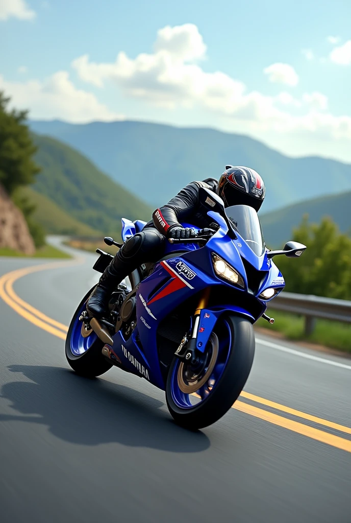 A YAMAHA R6 motorcycle on the road with the logo of "TU MOTO YAMAHA"