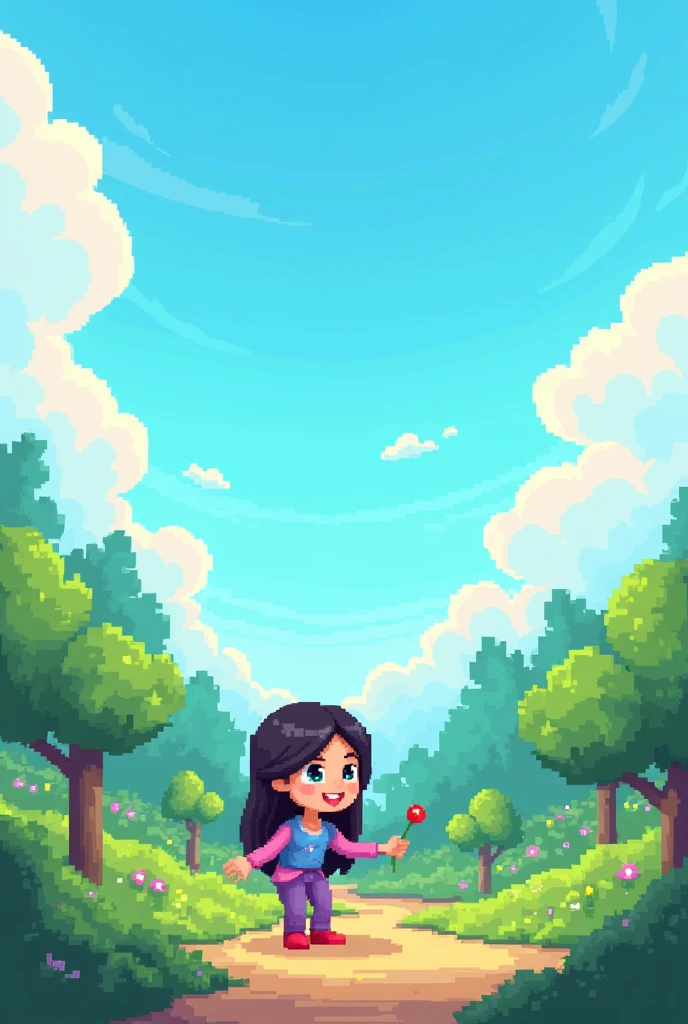 Ok so I have a YouTube channel which is named Amna ki mastiyan and make a profile pic for my YouTube channel it can be cloudy blue sky and add pixel art and elements trees and greenry