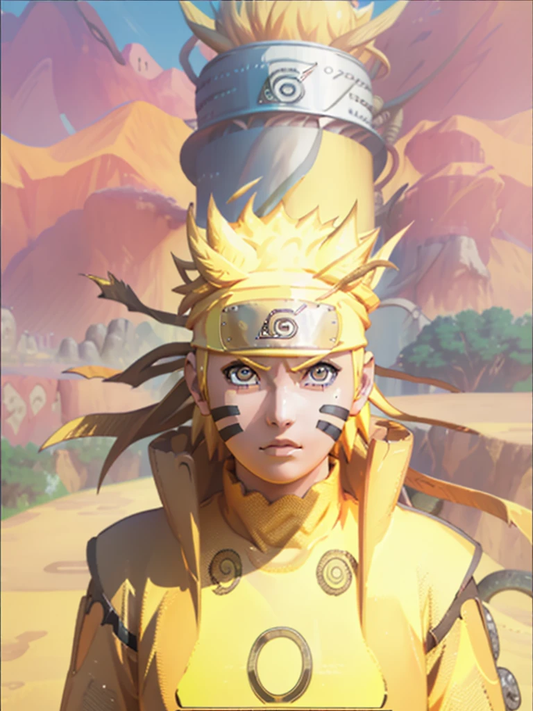 1 girl, Naruto Uzumaki, beautiful detailed eyes, beautiful detailed lips, extremely detailed face, long eyelashes, blonde hair, yellow dress, leaf village, detailed background, photorealistic, hyper detailed, 8k, studio lighting, vivid colors, masterpiece