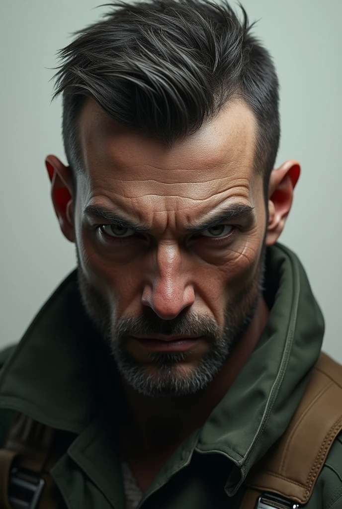 8k, masterpiece, best quality, realistic, higly detail, 1boy, solo,  serious expression, scary and thuggish vibe, bad guy, Military