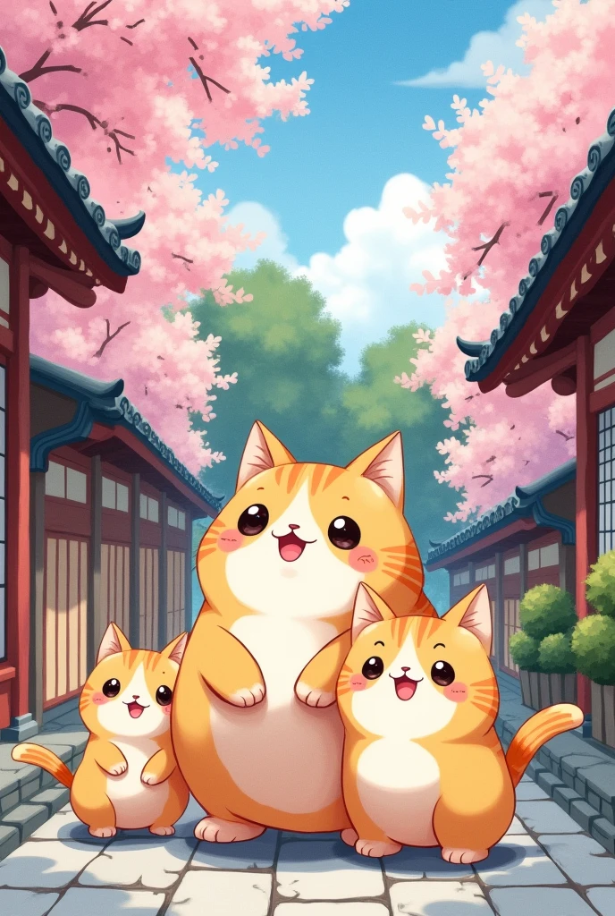 fat cat girls manga design watercolors japan tradition