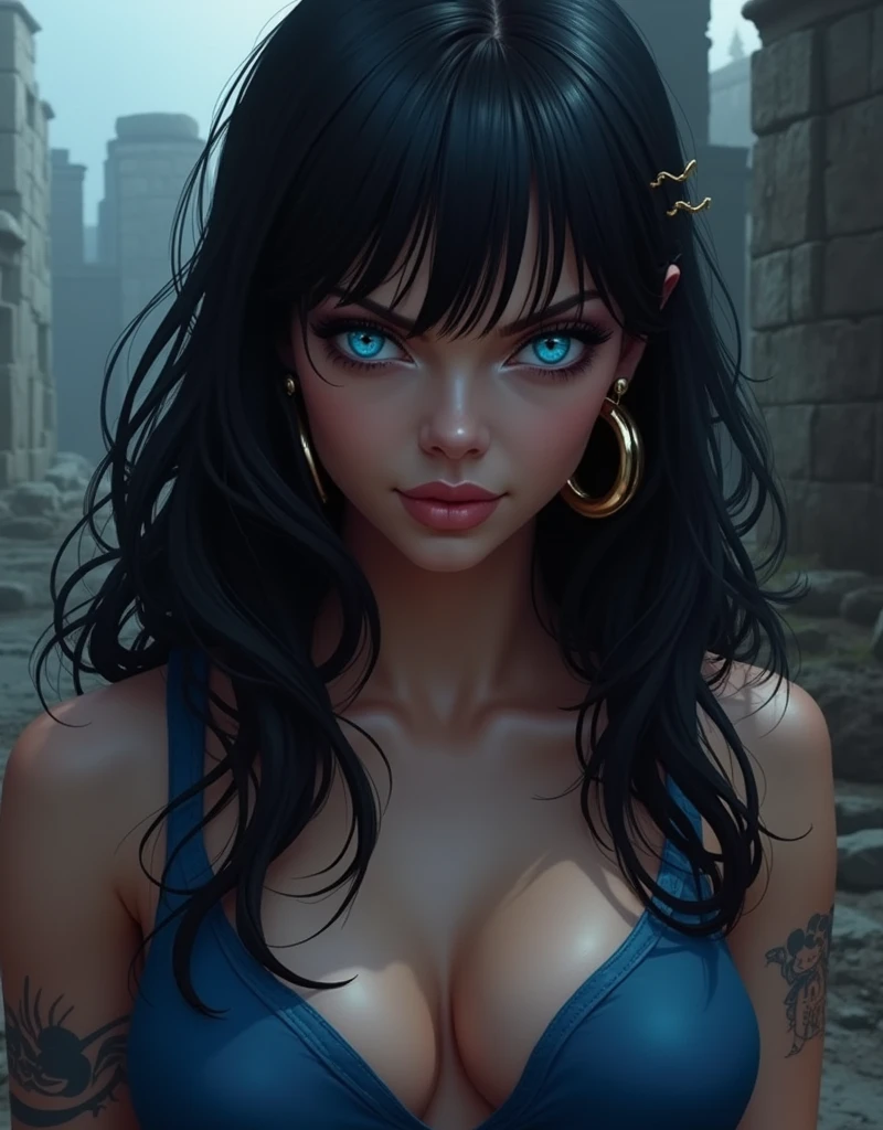 score_9, score_8_up, score_7_up, score_6_up, 1girl, solo, jewelry, rating: safe, brown_eyes, black_hair, lips, makeup, armlet, breasts, egyptian, egyptian_clothes, dark_skin, nose, earrings, gold, lipstick, cleavage, realistic, looking_at_viewer, medium_breasts, open_mouth, oral_invitation, piercing, gyaru, blunt_bangs, bangs, bob_cut, vampire, long_fangs, (from_above:1.3), downblouse, dark, silk, see-through, (blood_from_mouth:1.2), black_robe, blood, sharp_teeth, moonlight, forest, (blood_on_face:1.2)