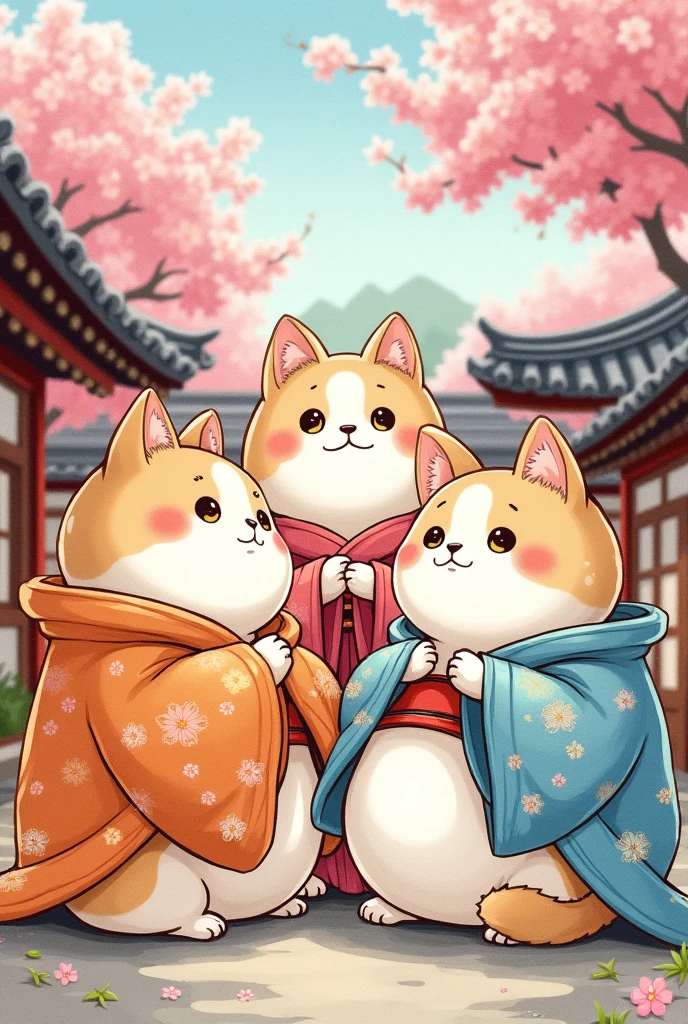 fat cat girls manga design watercolors japan tradition sim-e
