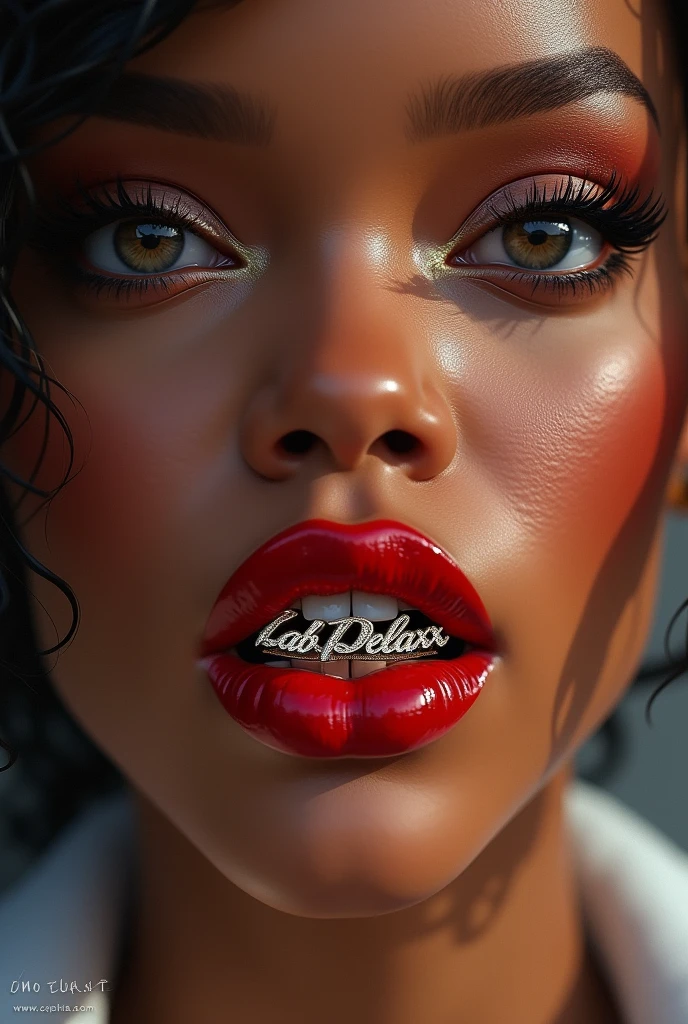 Use Rihanna's mouth reference and put grillz that says Lab Delaxx.
