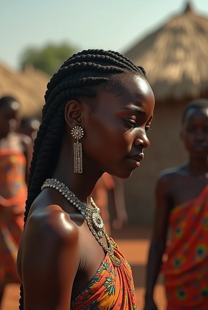 A beautiful princess crying in an African village 