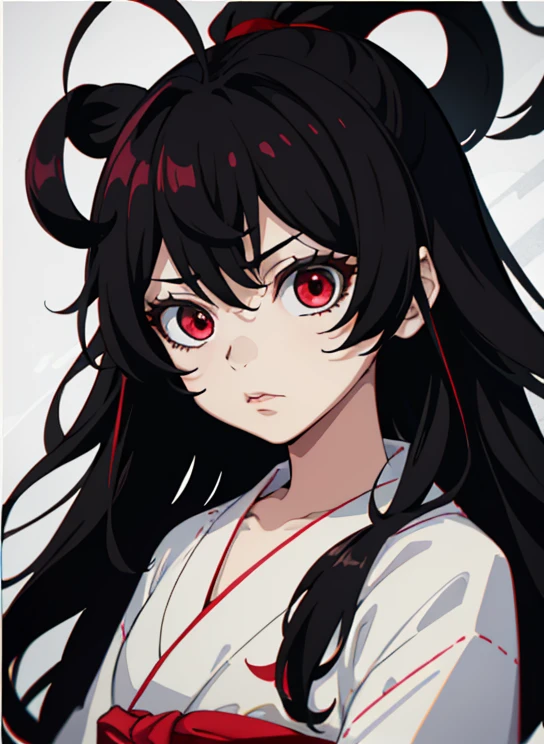 1 girl, Ruka Rengoku, long hair, black hair, red eye, white yukata, ultra detail, wallpaper, 70mm lens