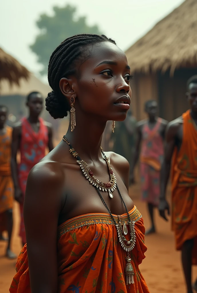 A beautiful princess crying in an African village