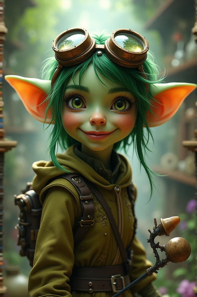 Fantasy goblin girl with googles on head