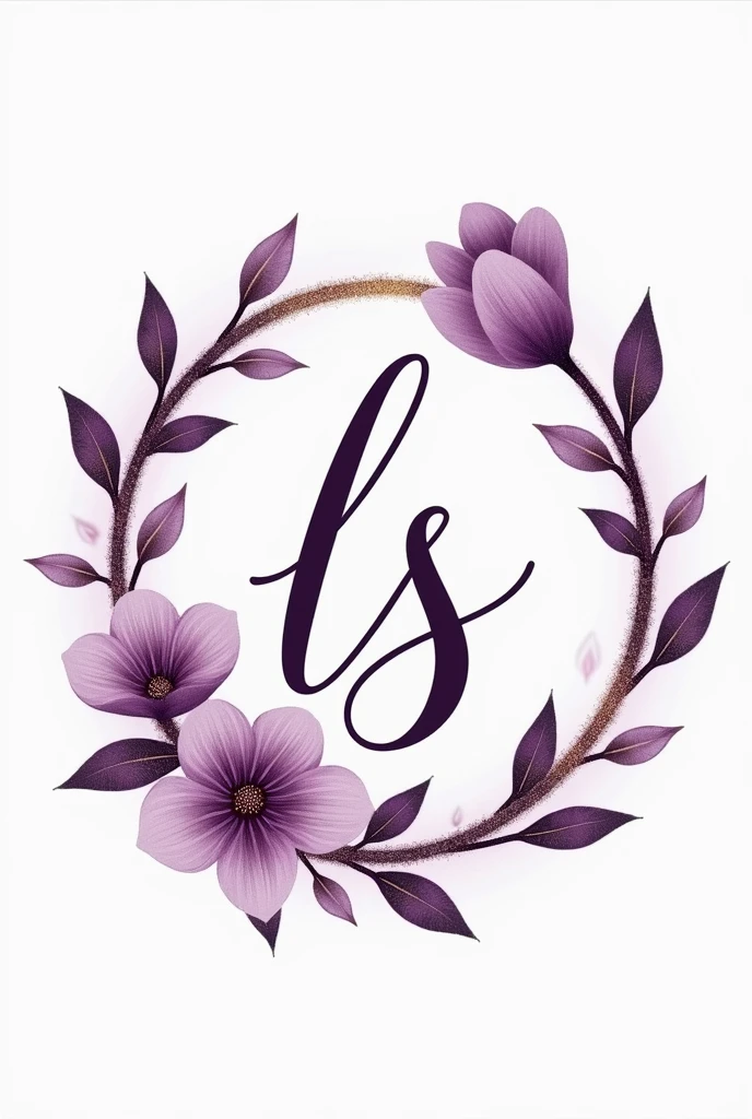 Logo for a women&#39;s clothing store with the letters LS, in purple and gold colors with some flowers, All within a circle. The logo should be feminine and attractive