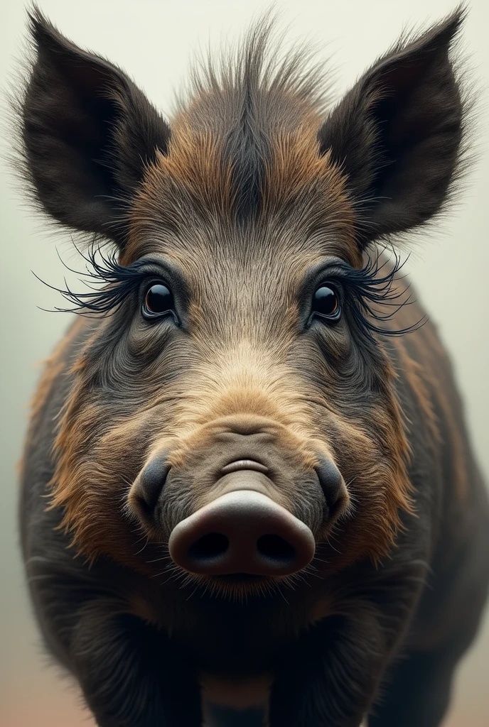 Let&#39;s see the head of a wild boar with very large eyelashes

