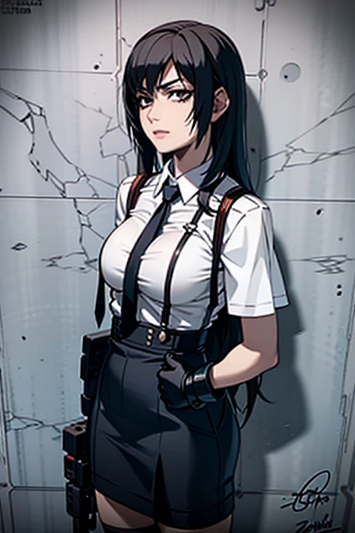 anime - uniform style woman posing with gun in hand, Tifa Lockhart, Seductive Portrait of Tifa Lockhart, Portrait of Tifa Lockhart, Tifa Lockheart, Portrait of Tifa Lockhart, mayuri shiina from steins gate, black photo, uma hyperrealistic moon, Tifa, Anime Girl Cosplay, hyperrealistic moon,  anime in real life