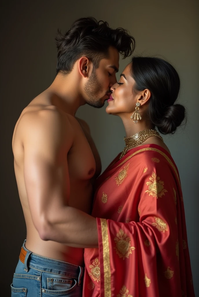 A handsome man kissing hot 30 years old beautifull woman, woman holding boy cock. Milf aunty was erotic saree naked ass. Chubby ass. Boy young, rubbing ass' large breasts.