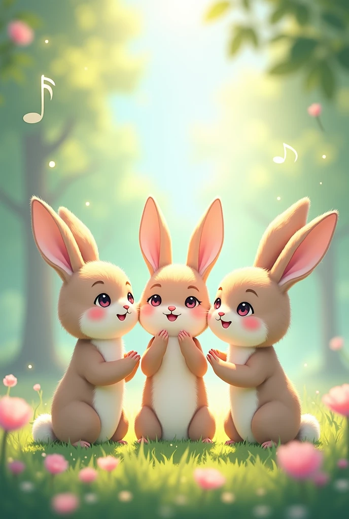 cute、Rabbit、Singing、Three、Anime Style