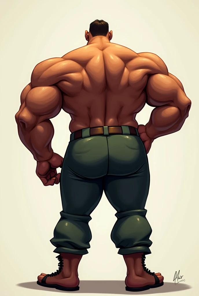 Daddy Dearest from Friday Night Funkin' wearing tight pants facing back with a hand on his big ass, whole body in frame
