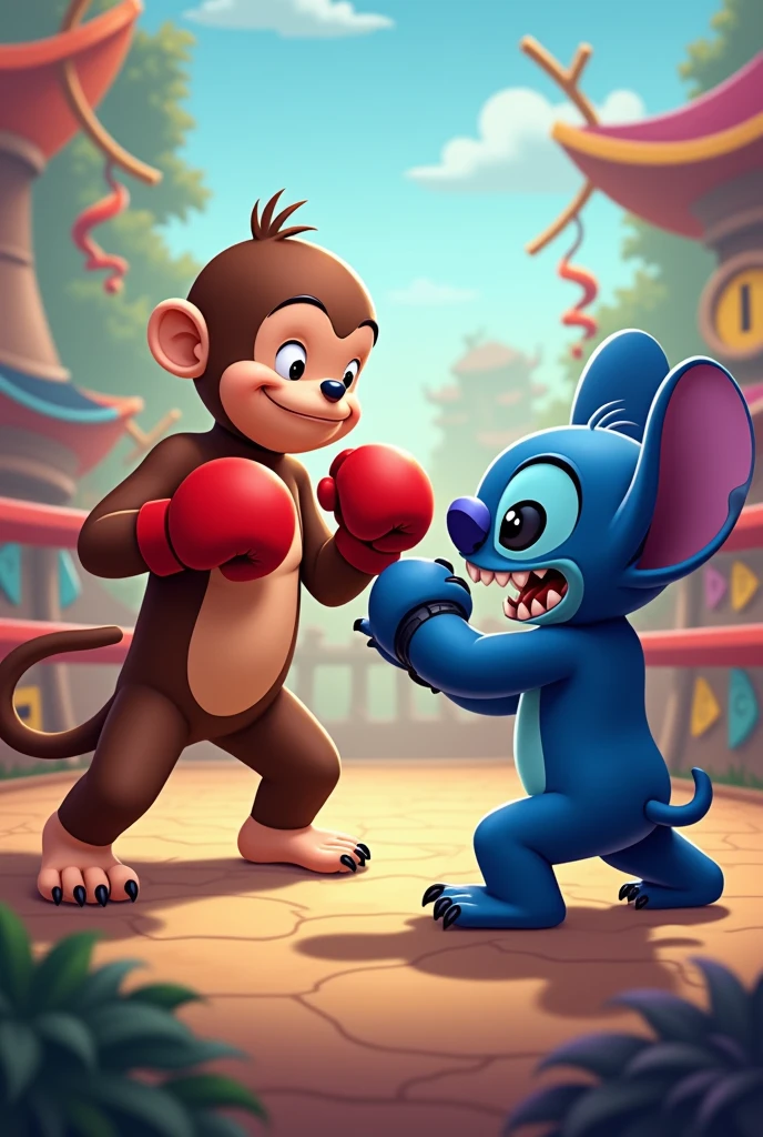 Curious George and Stitch boxing angry