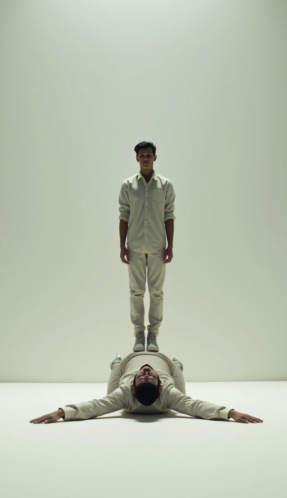 a man stands on his stomach