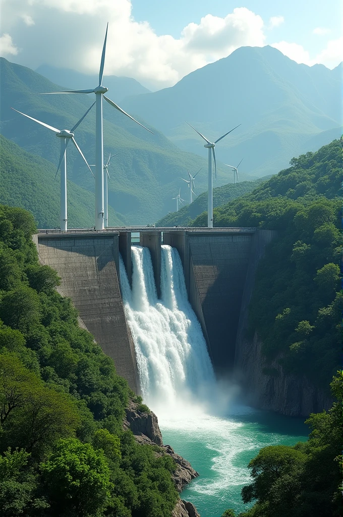 Electric dam with wind turbines in Costa Rica