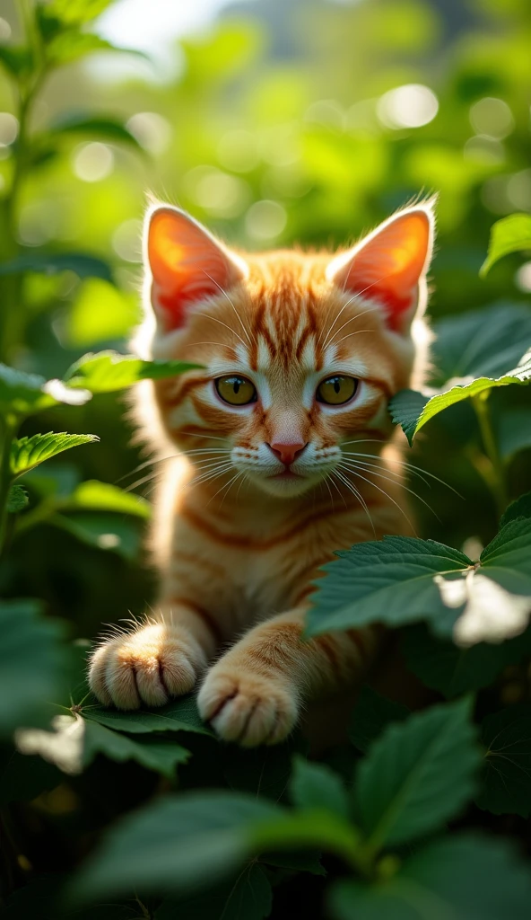 Orange cat paw in bushes
