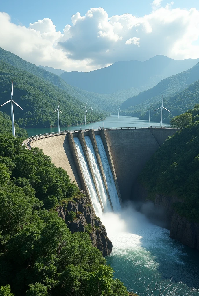 Electric dam with wind turbines in Costa Rica 