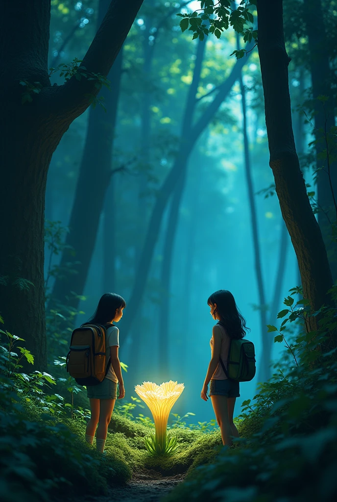 As they wandered through the trees, Lily noticed a faint glow in the distance. "That must be it!" she exclaimed. Together, they followed the light until they found the glowing flower nestled in a bed of moss.