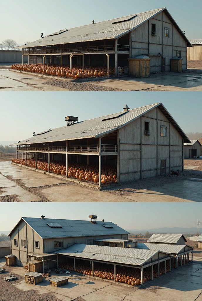 Model of an industrial poultry house 3 different photos