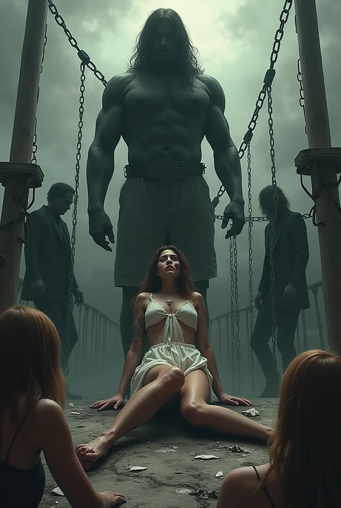 Make a poster about patriarchal system. Generate how men are enslaving women