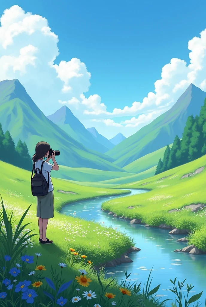 Tomoyo recording a beautiful landscape