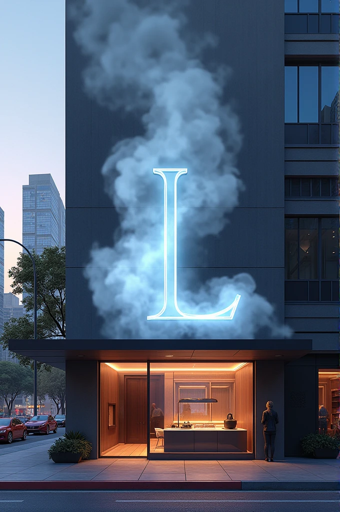 I would like a Los Angeles background and smoke with l written.a exotic.shop in a modern and stylish way