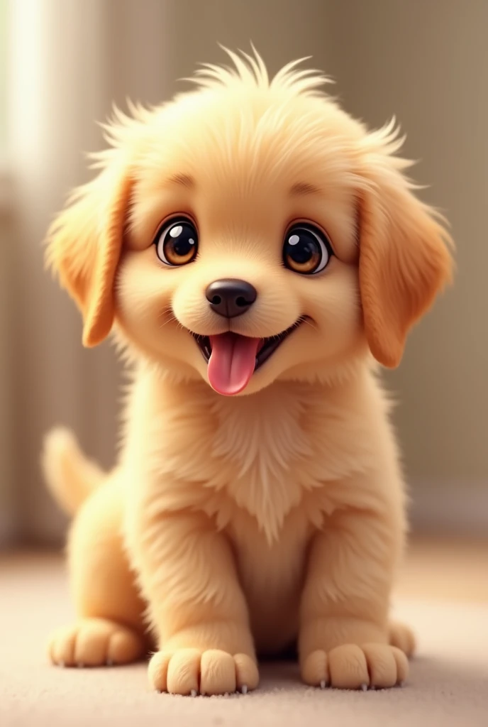 A tiny, cute golden with his tongue out