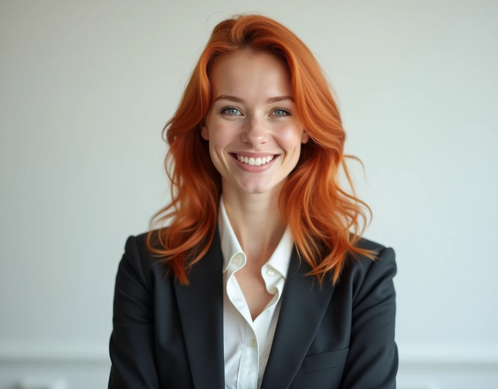 High quality photo of red-haired girl psychologist.