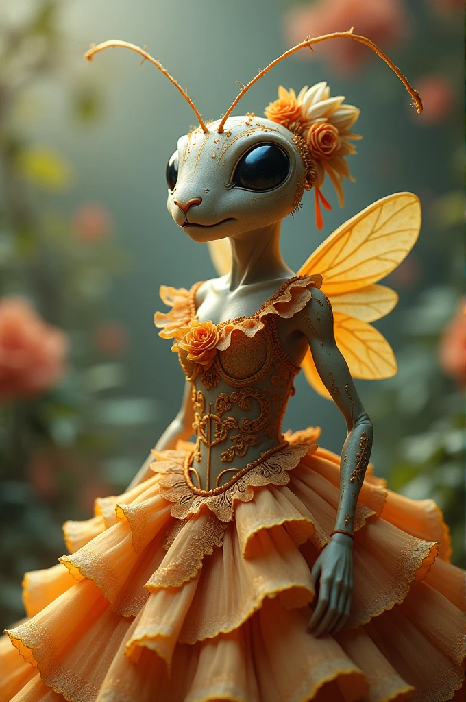 Create an image of an ant in a dress