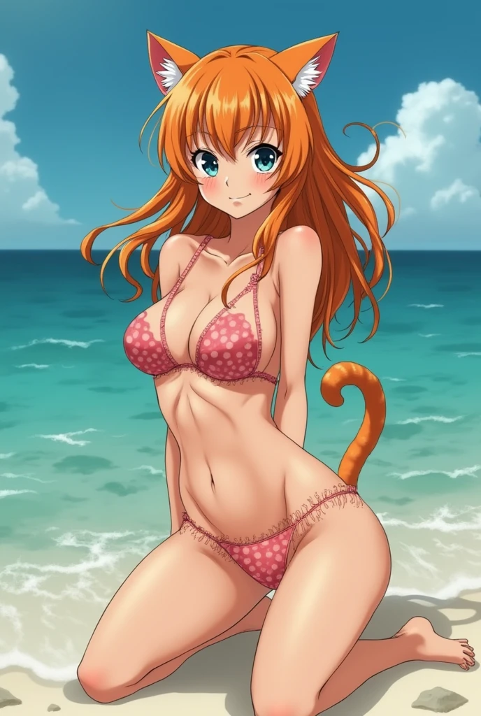 Nami from one piece completely naked, no bra or panties, with cat ears and a cat tail dildo, being on all fours with your ass up