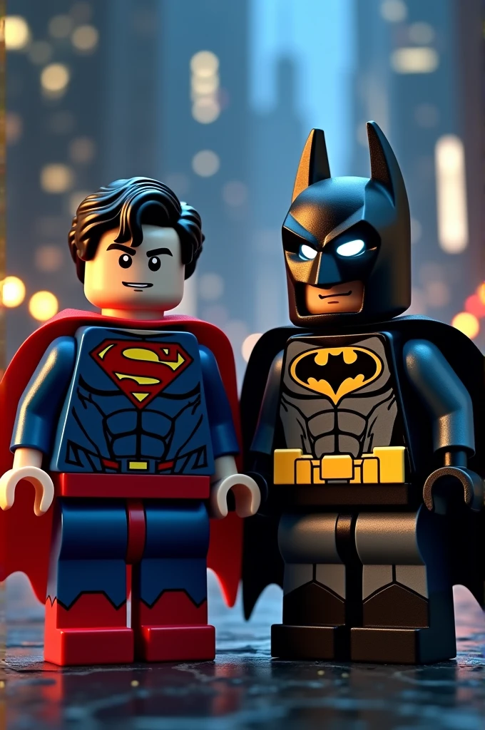 Superman and Batman in lego art, night