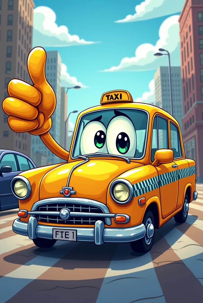 Create a fun drawing of a taxi giving a thumbs up