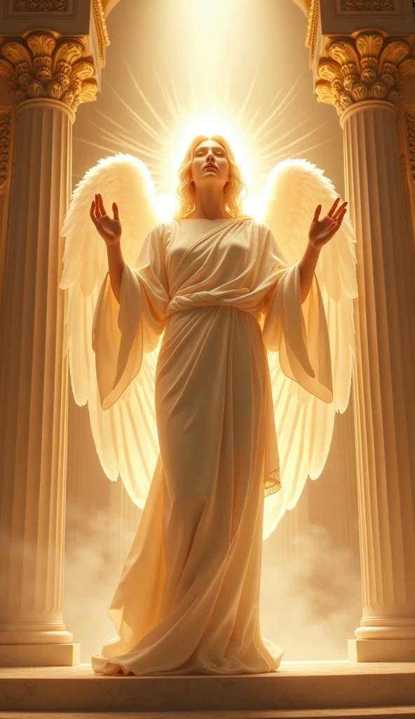 masterpiece, Highest quality, 8k, Real person, Greek Mythology, Angel,Extremely dense CG, Shine肌, Fully focused, heaven, The Glory of God, Shine, bless, happiness,front,temple