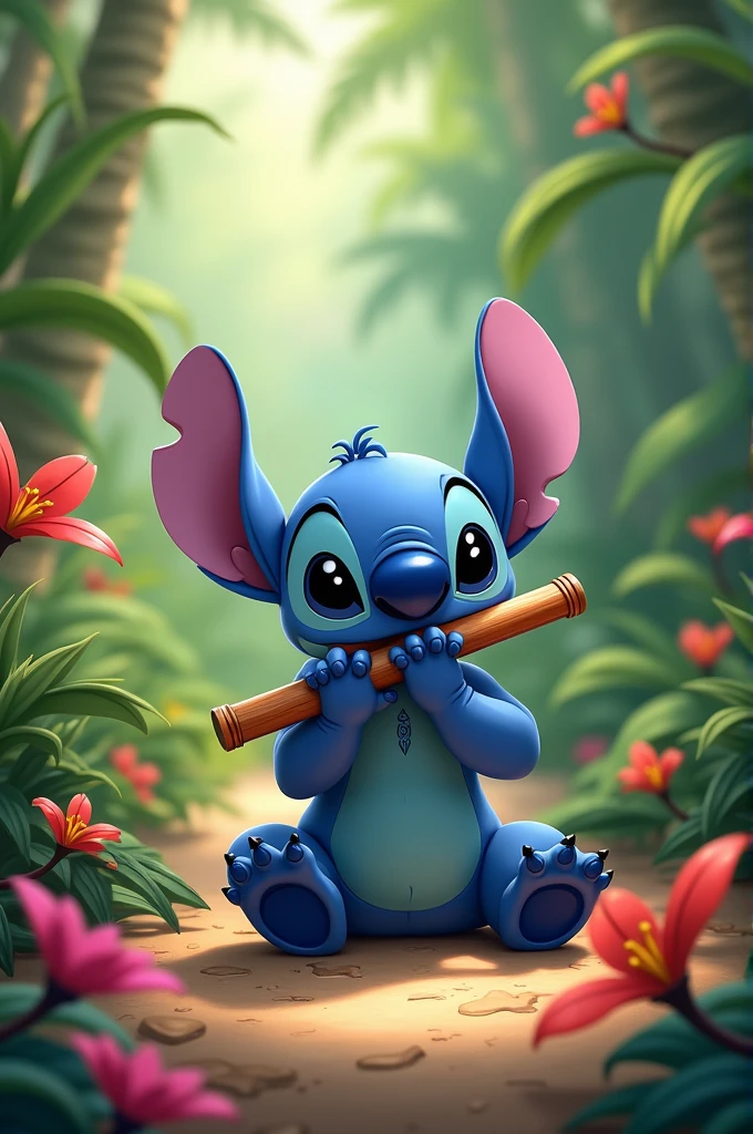 Stitch playing transverse flute
